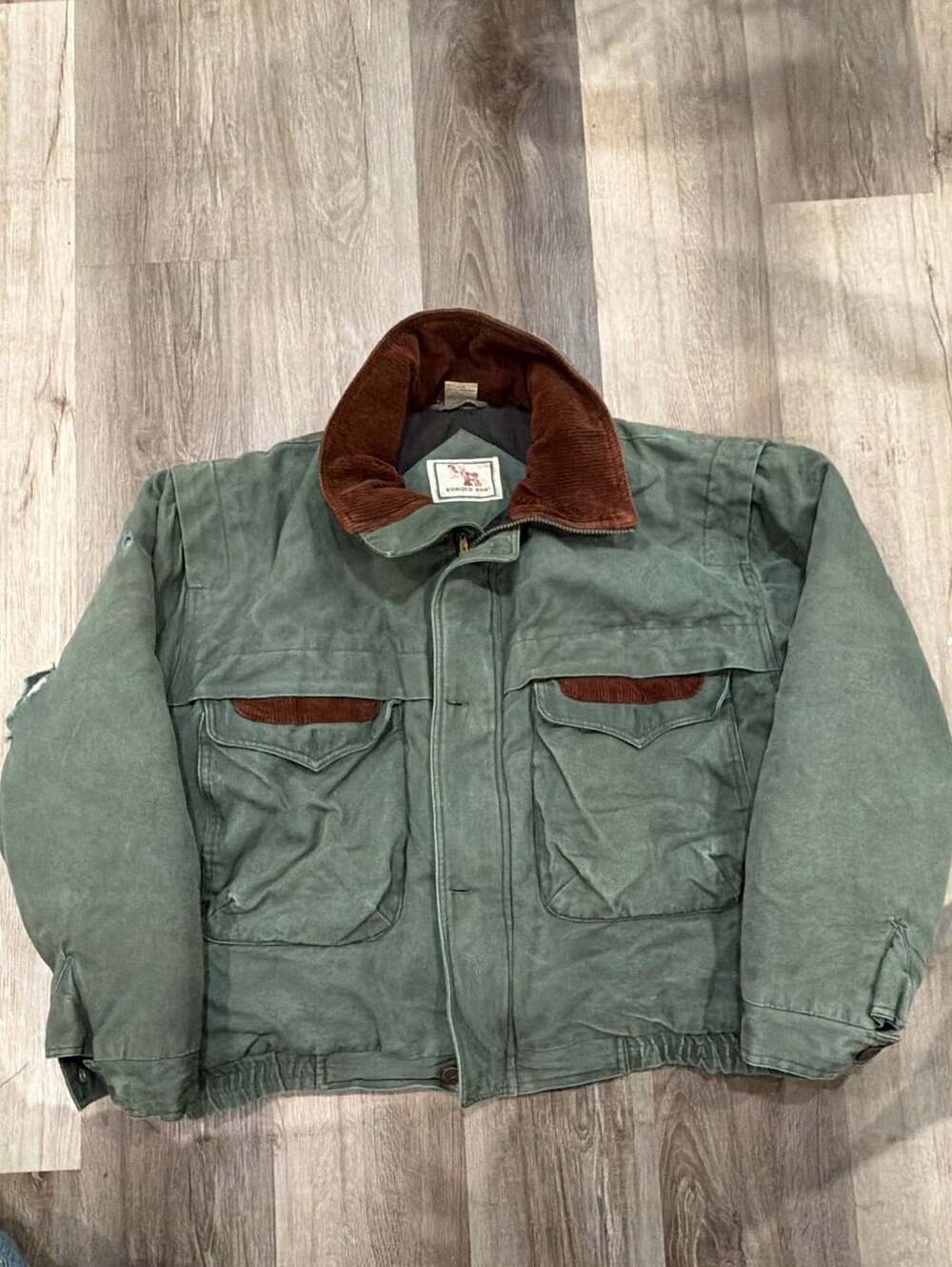 Rugged Run Vintage Canvas Utility Jacket Size XL Green Corduroy Collar